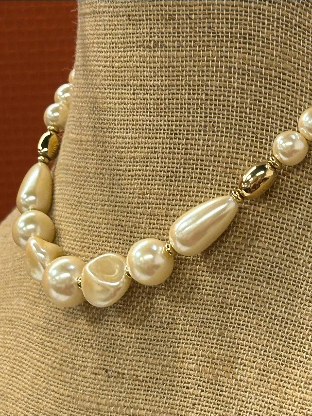 Faux pear necklace gold accents
